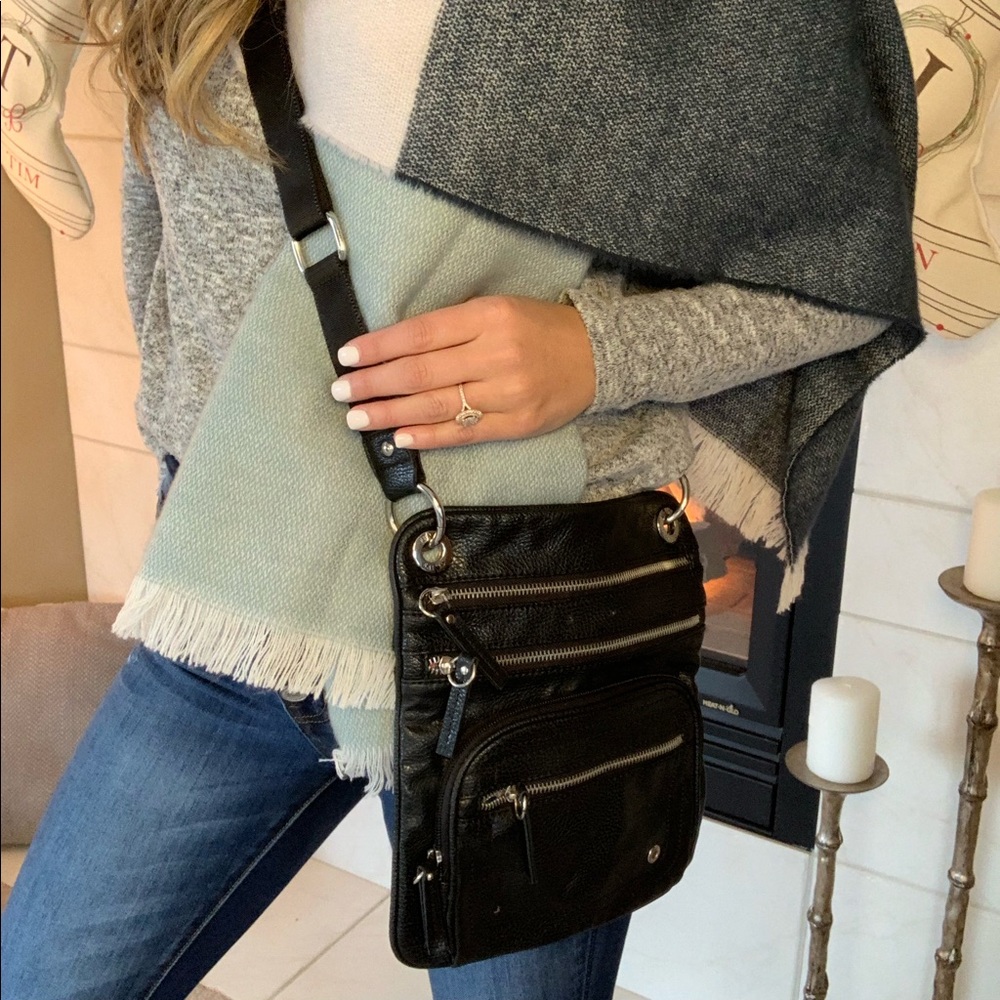 Faux black leather crossbody bag